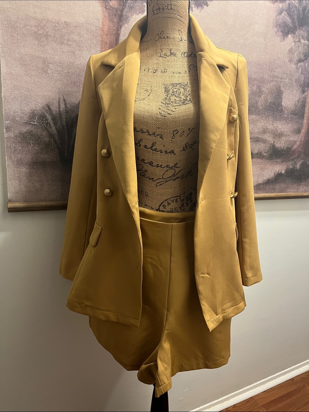 SHEIN Mustard Yellow Double-Breasted Blazer and Shorts. It’s look better in size